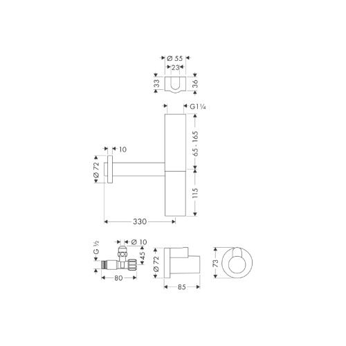 Hansgrohe Flowstar Design Siphon Set - technische Zeichnung